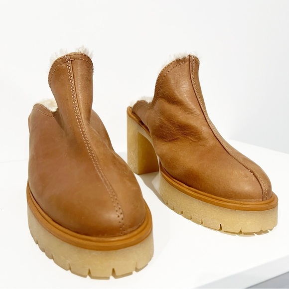Free People James Cozy Mule Faux Fur Cognac Leather Chunky Platform Sole 39.5 - Picture 8 of 14